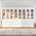 thumbnail image 1 of 71" Arched Kitchen Cabinet, Glass Door Display and Tall Storage Cabinets with Drawers, Modern Pantry for Dining Room or Living Room, White with Gold Handles, 4 of Set, 1 of 10