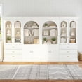 thumbnail image 1 of 71" Arched Kitchen Pantry Cabinet, Tall Display Modern Storage Combination for Dining Room or Living Room with Dual Glass Door and Open Shelf Cabinets, White with Gold Handles,4 of Set, 1 of 10