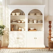 71 Arched Kitchen Pantry Cabinet, Tall Half Open Storage Cabinet with Drawers, Modern Display Hutch for Dining Room or Living Room, White with Gold Handles, 2 of Set