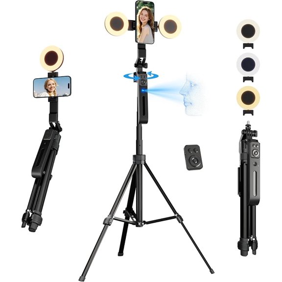 71" Auto Face Tracking Tripod for iPhone with Light, Vlogging Kit for iPhone with Gesture/Remote, 360 Rotation Phone Tripod Stand that Follows Your Movement for YouTube Live Stream/Video Recording