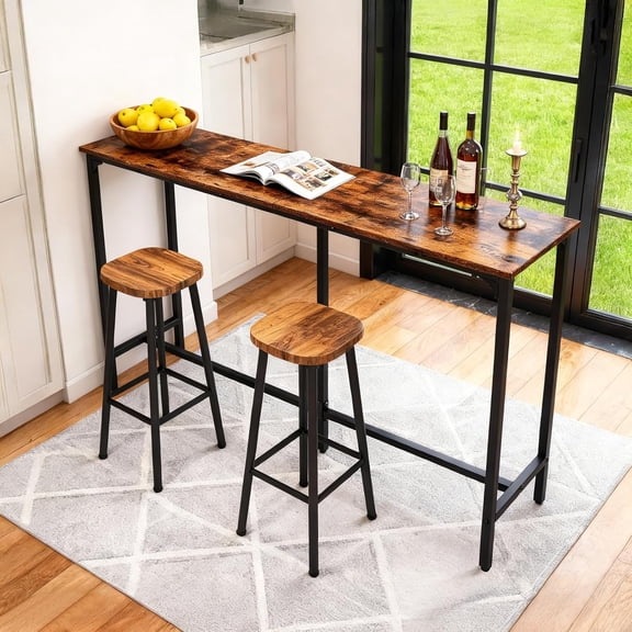 71" Bar Table, Rectangular High Top Bar Counter Tables with Sturdy Metal Legs, Counter Height Bar Table for Small Space, Dining&Kitchen, Living Room, Easy Assembly, Rustic Brown