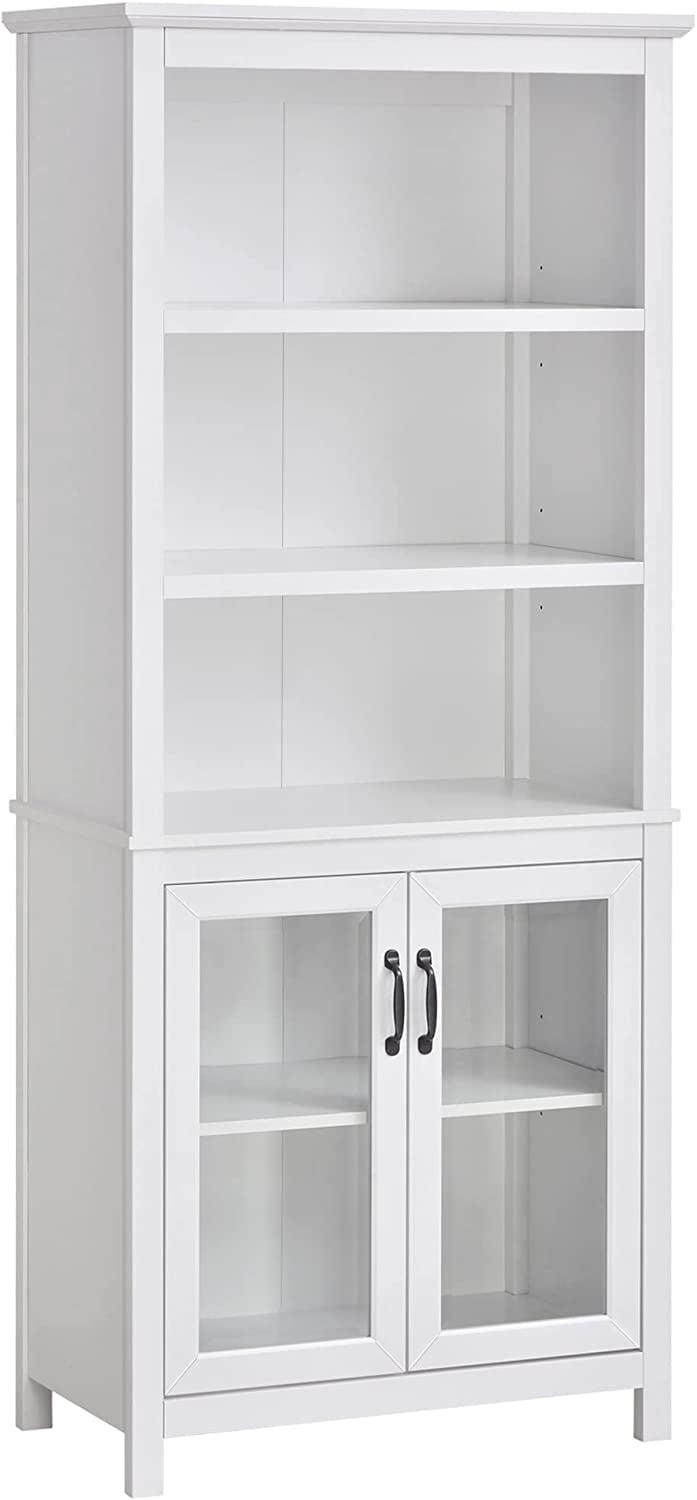 71" Bookcase Storage Hutch Cabinet with Adjustable Shelves and Glass ...