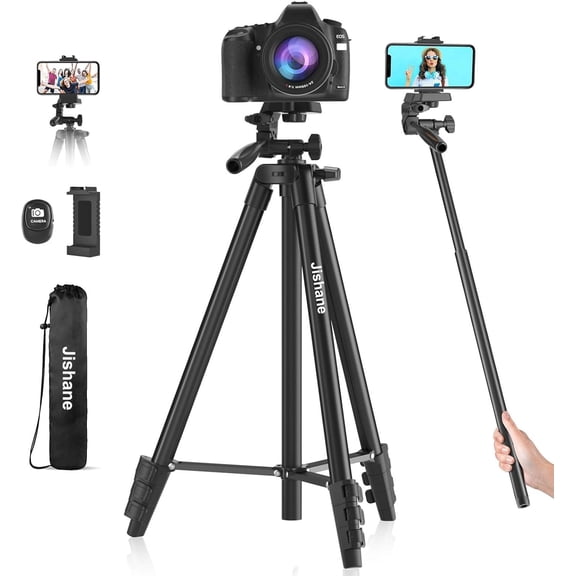 71" Camera Tripod, Versatile Cell Phone Tripod with Wireless Remote Phone Holder and Carry Bag, Lightweight Portable Camera Tripod Stand Compatible with Smartphone Cameras, Max Load 6.6 lbs