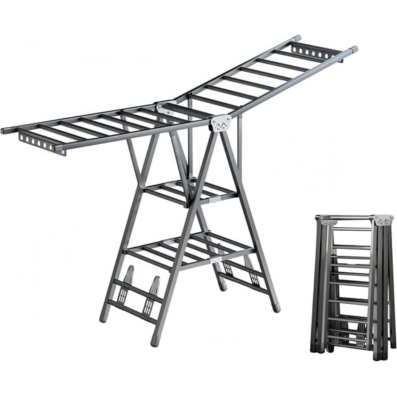 71" Clothes Drying Rack Foldable, Clothes Airer Drying Rack with Wheels, Heavy Duty Metal Laundry Dryer, Extra-Thick Free-Standing Design Indoor Outdoor Use