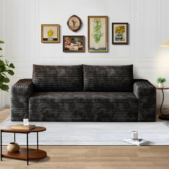 71" Cloud Loveseat Sofa, 3-Seater Boneless Couch in a Box, Memory Foam Corduroy Sofa, Deep Seat Compact Couch, Ready to Use(Black)