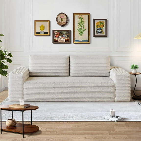 71" Cloud Loveseat Sofa, 3-Seater Boneless Couch in a Box, Memory Foam Corduroy Sofa, Deep Seat Compact Couch, Ready to Use(White)