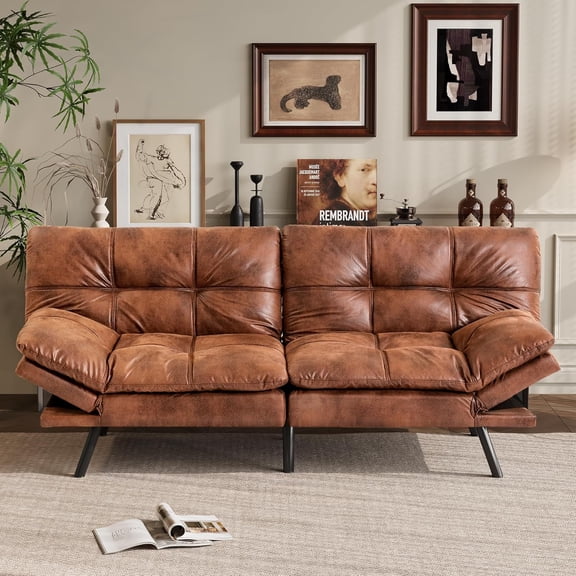 71" Convertible Futon Sofa Bed,3-in-1 Faux Leather Fabric Futon Couch with Memory Foam, Modern Foldable Sleeper Loveseat for Small Spaces, Living Room,Office & Apartment,Brown
