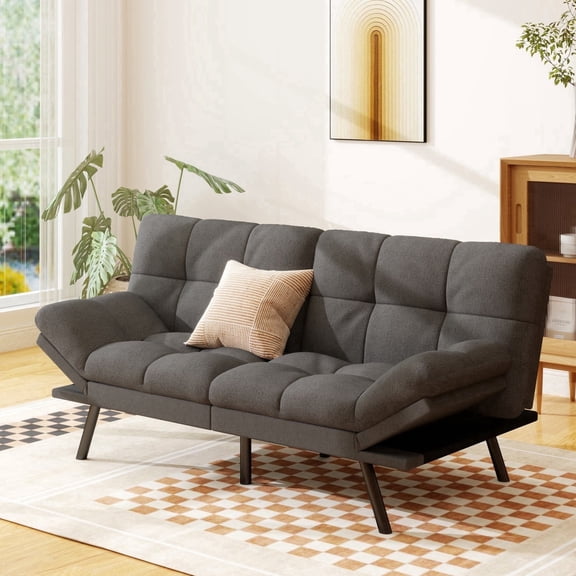 71" Convertible Futon Sofa Bed, Reclining Sleeper Couch with Memory Foam, Modern Folding Loveseat for Small Spaces, Office & Apartment