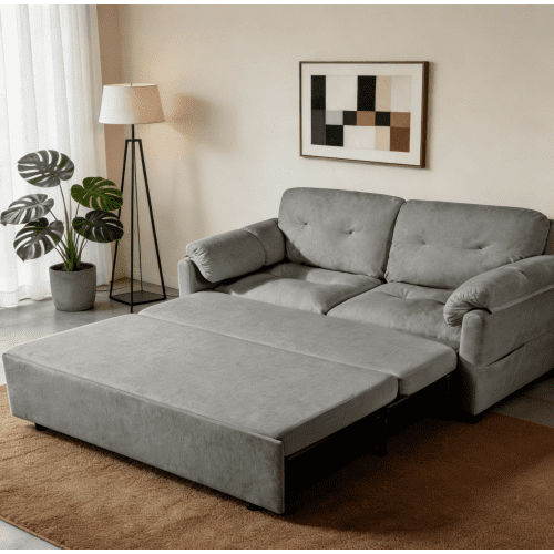 71" Convertible Pull-Out Queen Sleeper Sofa, 3-in-1 Chenille Loveseat with Side Storage and 8 Silent Casters for Living Room Apartment, Grey