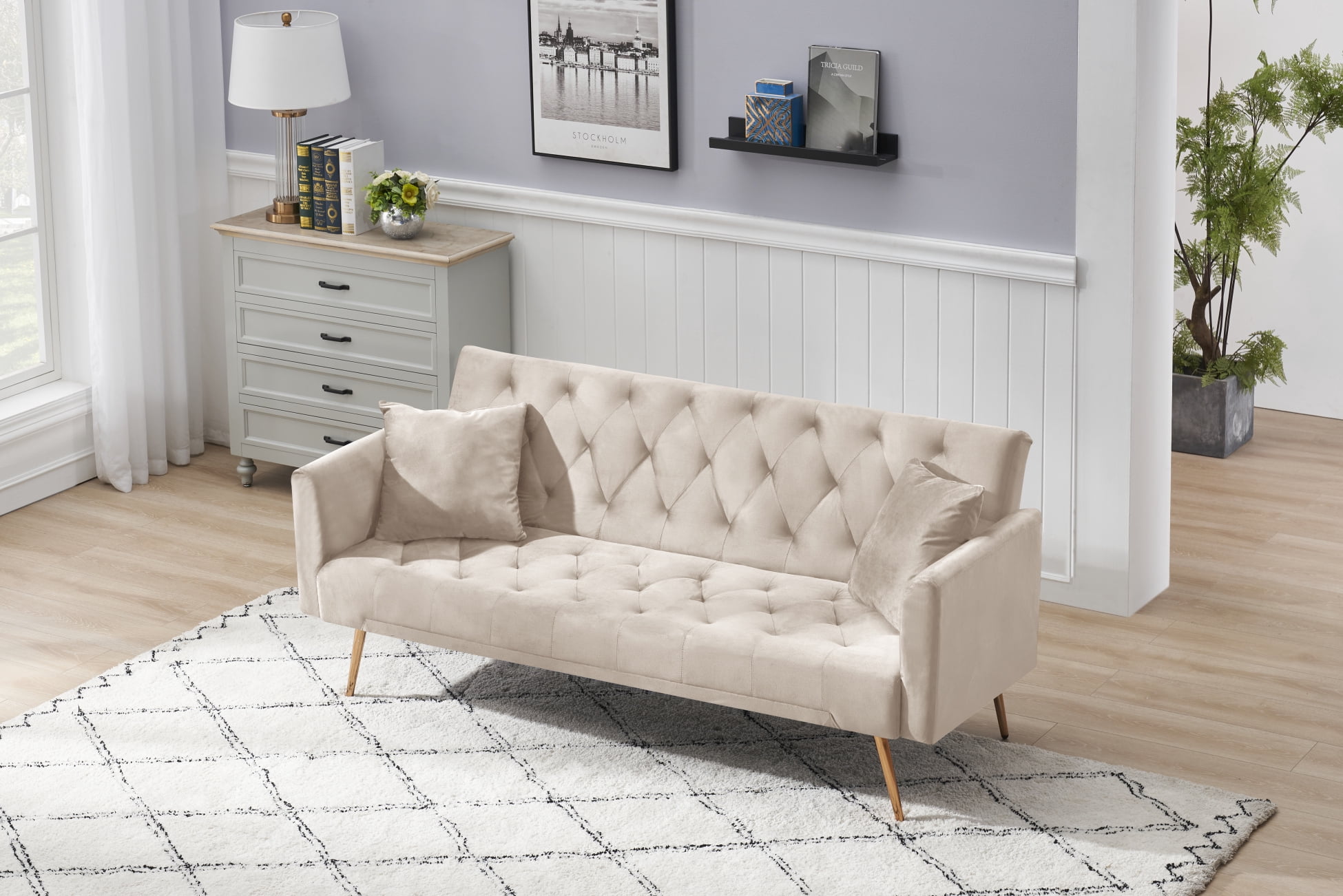 71" Convertible Sofa Bed with Adjustable Backrest, Modern Velvet Daybed ...