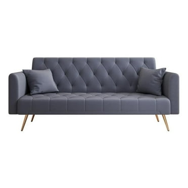 71" Convertible Sofa Bed Folding Velvet Sofa with Adjustable Backrest in Gray