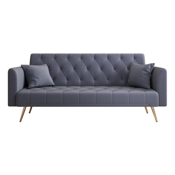 71" Convertible Sofa Bed Folding Velvet Sofa with Adjustable Backrest in Gray