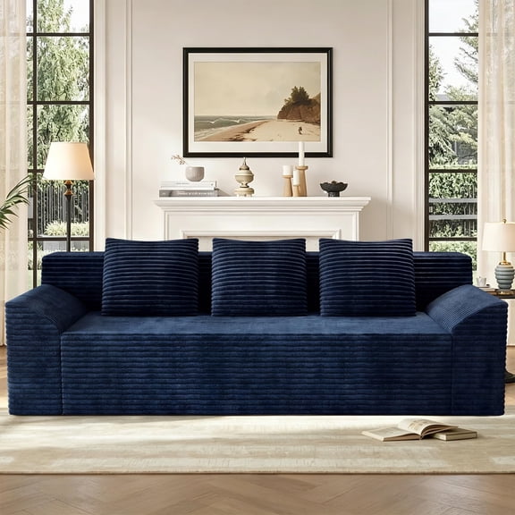 71" Corduroy Boneless Loveseat Sofa, Modern 3-Seater Cloud Couch with Memory Foam & 3 Pillows, No Assembly Required