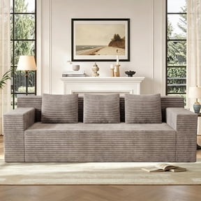 71" Corduroy Boneless Loveseat Sofa, Modern 3-Seater Cloud Couch with Memory Foam & 3 Pillows, No Assembly Required