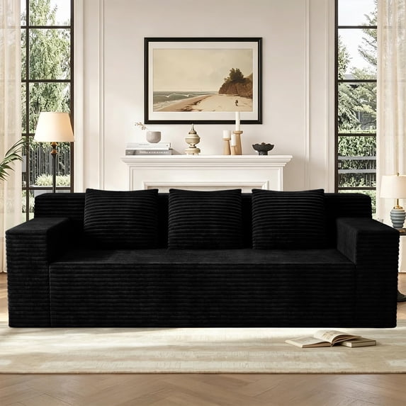 71" Corduroy Boneless Loveseat Sofa, Modern 3-Seater Cloud Couch with Memory Foam & 3 Pillows, No Assembly Required