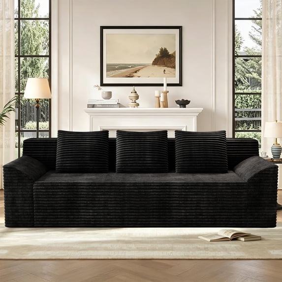 71" Corduroy Boneless Loveseat Sofa, Modern 3-Seater Cloud Couch with Memory Foam & 3 Pillows, No Assembly Required