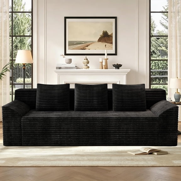 71" Corduroy Boneless Loveseat Sofa, Modern 3-Seater Cloud Couch with Memory Foam & 3 Pillows, No Assembly Required