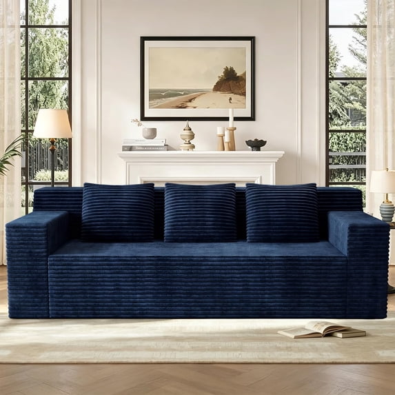 71" Corduroy Boneless Loveseat Sofa, Modern 3-Seater Cloud Couch with Memory Foam & 3 Pillows, No Assembly Required