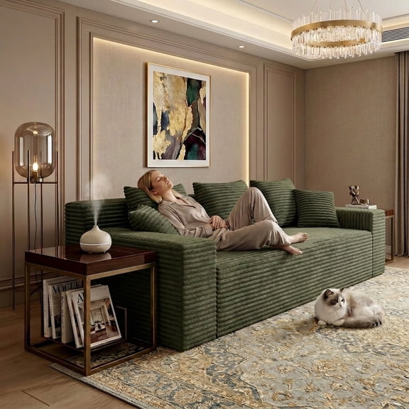 71" Corduroy Cloud Loveseat Sofa for Small Spaces, Memory Foam Boneless Couch in a Box, Compressed Small Loveseat for Living Room Bedroom Apartment, No Assembly Required
