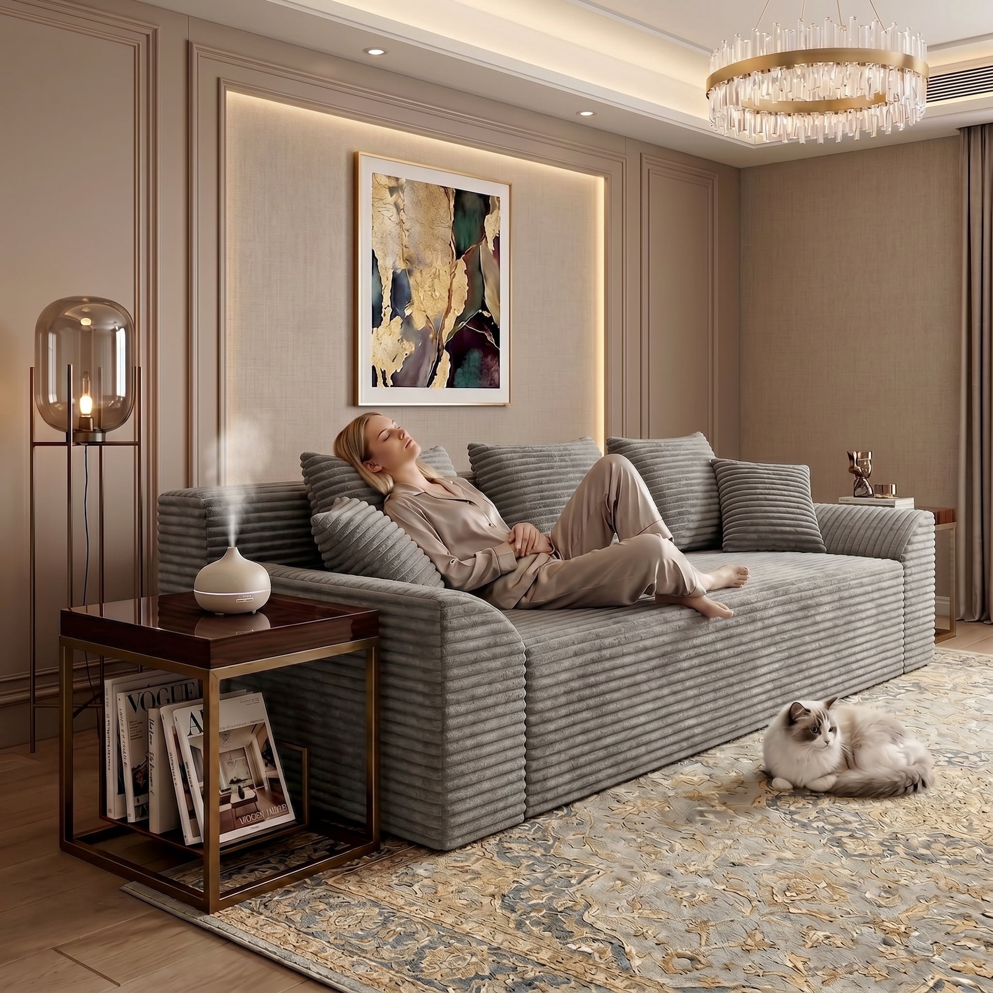 71" Corduroy Cloud Loveseat Sofa for Small Spaces, Memory Foam Boneless Couch in a Box, Compressed Small Loveseat for Living Room Bedroom Apartment, No Assembly Required