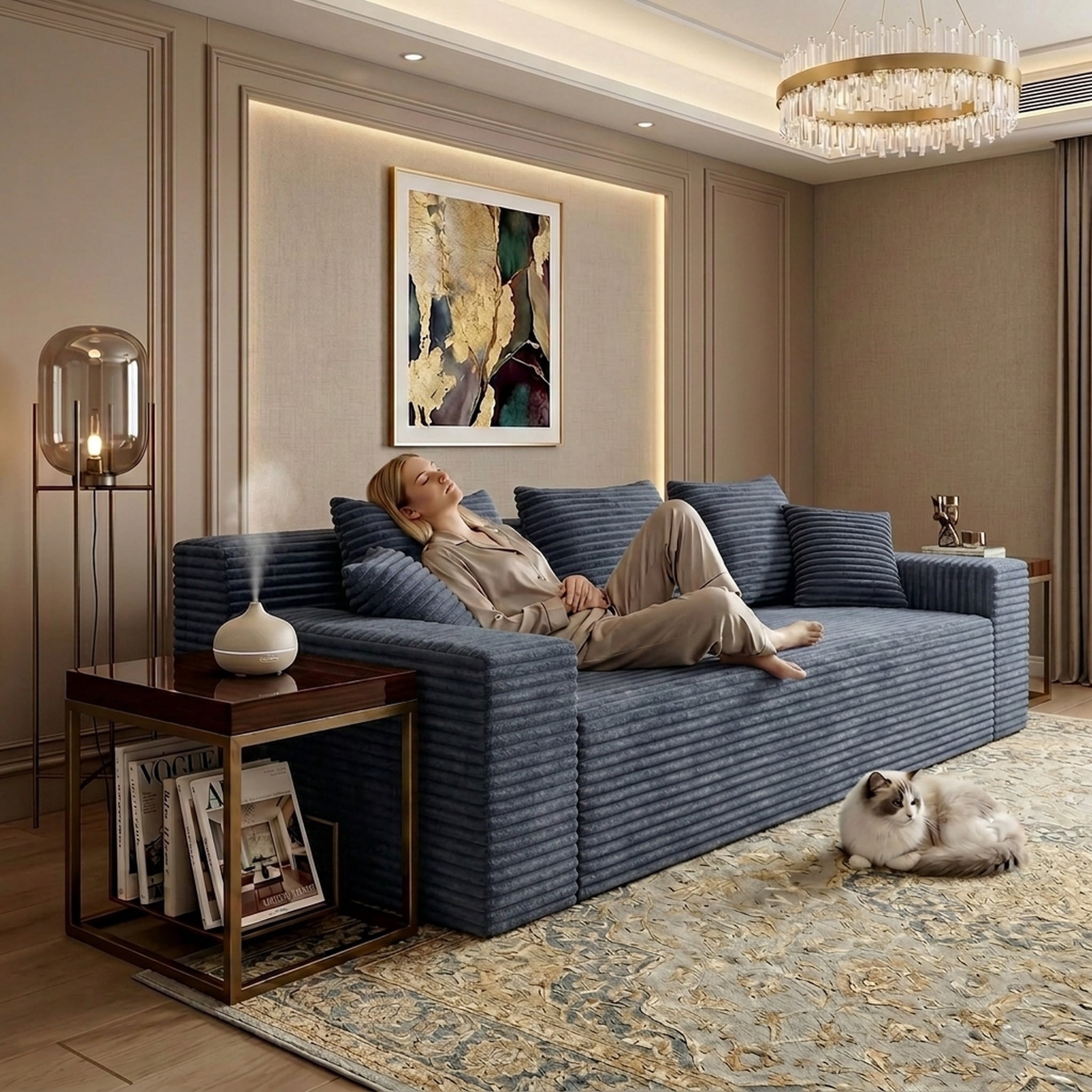 71" Corduroy Cloud Loveseat Sofa for Small Spaces, Memory Foam Boneless Couch in a Box, Compressed Small Loveseat for Living Room Bedroom Apartment, No Assembly Required