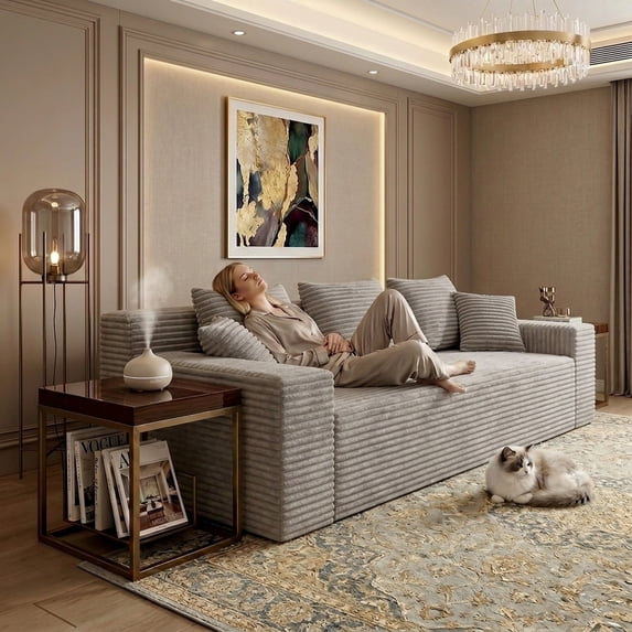 71" Modern Corduroy Loveseat Sofa with Square Armrests and Memory Foam for Living Room and Bedroom, Camel