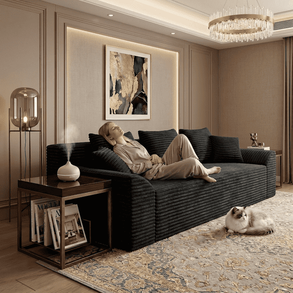 71" Corduroy Loveseat Sofa with Memory Foam Cushions for Living Room, Bedroom and Apartment, No Assembly, Black