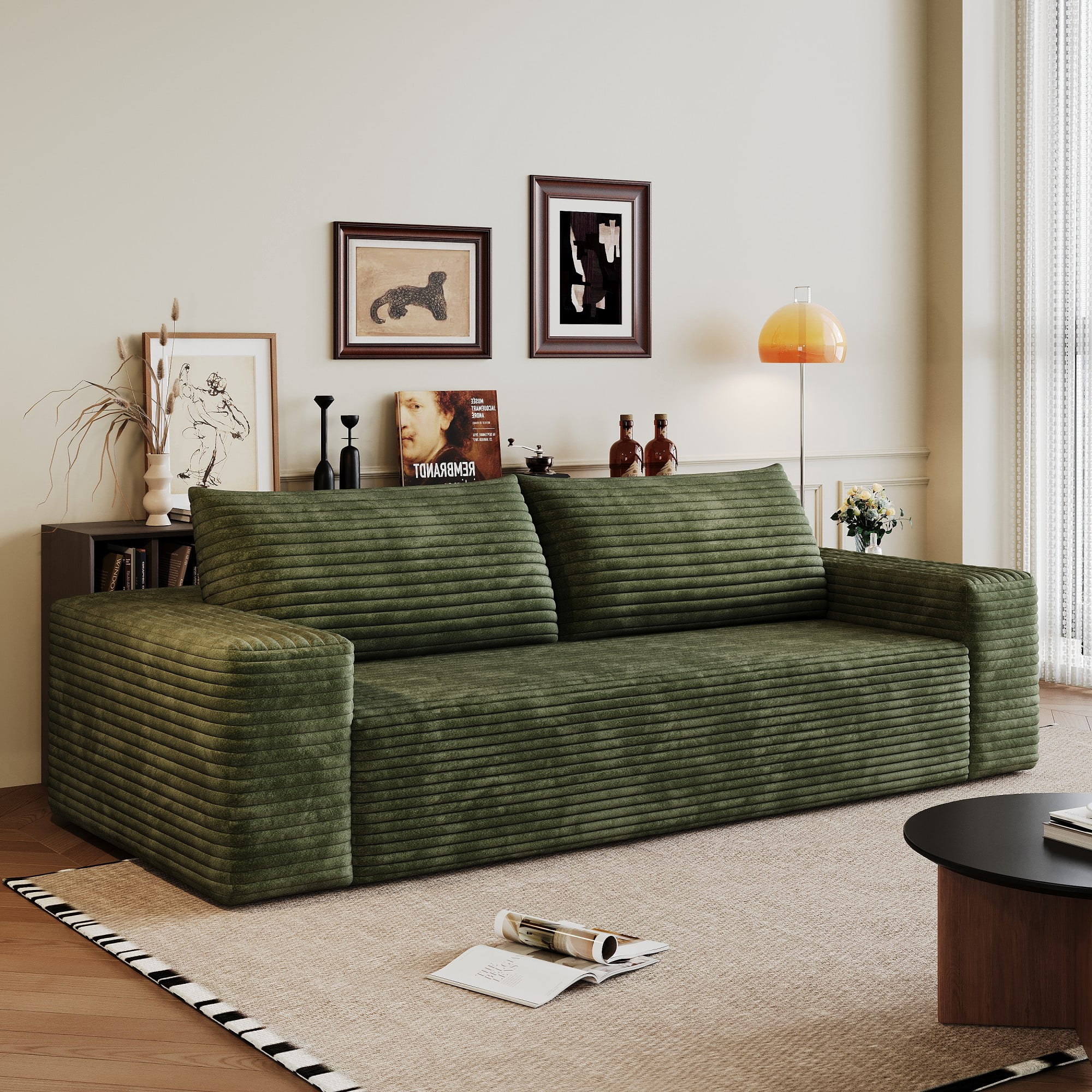 71" Corduroy Deep Seat 3 Seatser Sofa, No Assembly Comfy Couch for Living Room Bedroom Apartment, Green