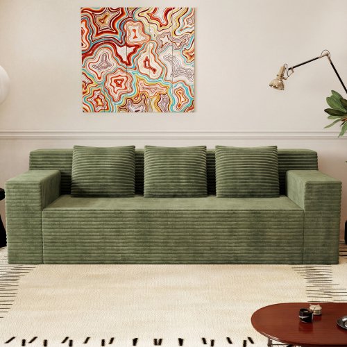 71" Corduroy Fabric Cheap Couches For Living Room, Contemporary Sofa with Deep Seat, Modern Accent Couch with Modular Design for Apartment Conference Room, Antique Green
