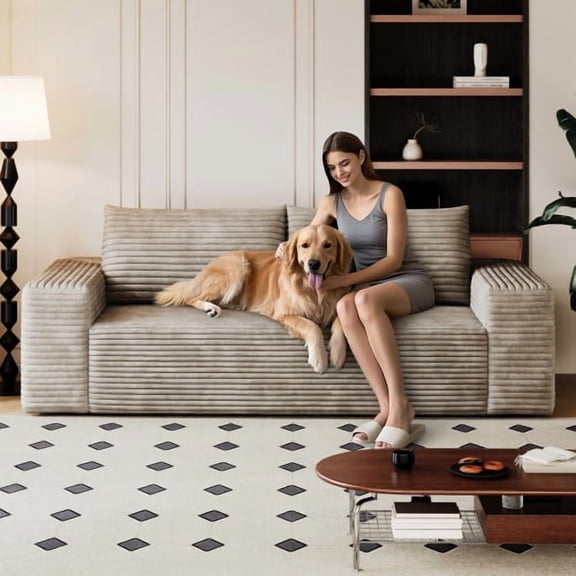 71" Corduroy Traditional Sofa, Clearance Couches with No-Assembly, Modern Sofa Couch with Ergonomic for Living Space, Camel