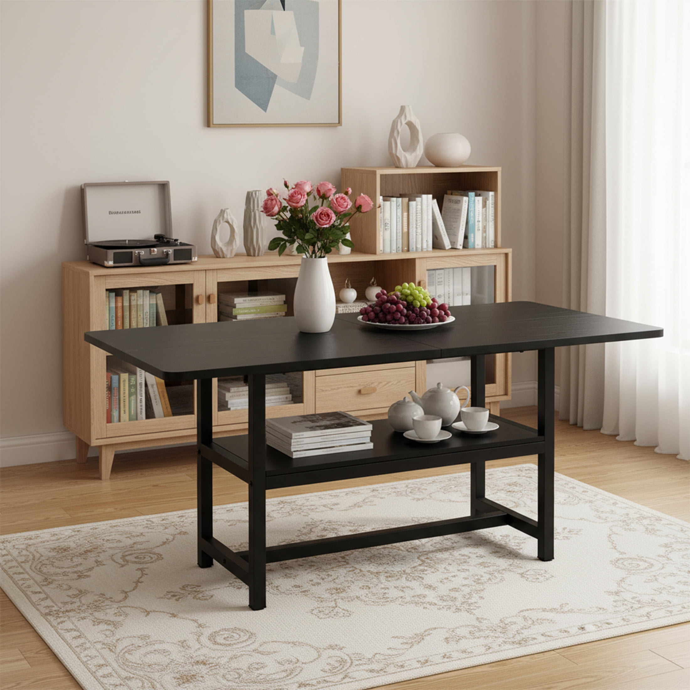71" Dining Table, Minimalist Kitchen Table for 4-6, MDF Dinner Table with Metal Legs, for Kitchen, Dining Room, Black