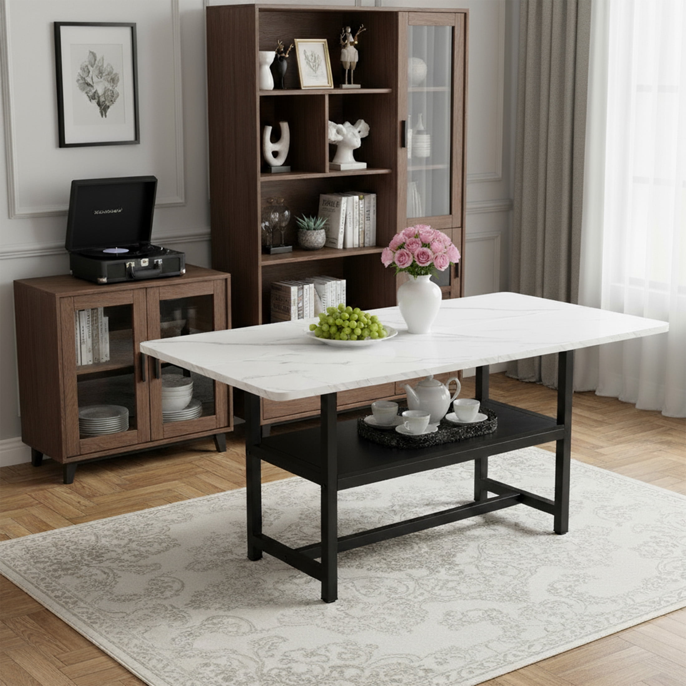 71" Dining Table, Minimalist Kitchen Table for 4-6, MDF Dinner Table with Metal Legs, for Kitchen, Dining Room, White