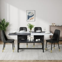 71" Dining Table Set for 4, Two-color Splicing Dining Table with 4 PU Chairs & Gold Metal Legs, Modern Kitchen Table Chairs Set for Kitchen, Dining Room