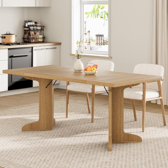 71" Dining Table for 6 to 8 People, Modern Dinner Table with Unique Wooden Legs, Rectangle Dining Table for Kitchen, Dining Room & Living Room