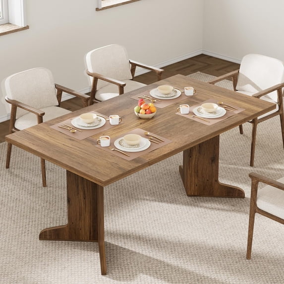 71" Dining Table for 6 to 8 People, Modern Dinner Table with Unique Wooden Legs, Rectangle Dining Table for Kitchen, Dining Room & Living Room