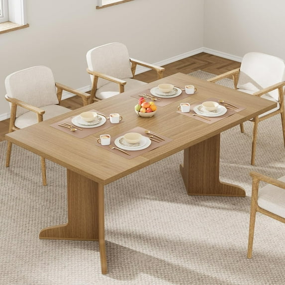71" Dining Table for 6 to 8 People, Modern Dinner Table with Unique Wooden Legs, Rectangle Dining Table for Kitchen, Dining Room & Living Room