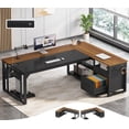 thumbnail image 1 of 71" Executive Desk with Charging Stations, Reversible L Shaped Desk with File Drawers & Storage Shelves, Large Computer Desk with Pegboard, Mobile CPU Stand, Modern Corner Desk for Home Office,Walnut, 1 of 3