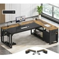 thumbnail image 1 of 71" Executive Desk with Charging Stations, Reversible L Shaped Desk with File Drawers & Storage Shelves, Large Computer Desk with Pegboard, Mobile CPU Stand, Modern Corner Desk for Home Office,Brown, 1 of 4