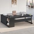 thumbnail image 1 of 71" Executive Desk, L Shaped Computer Desk with Power Outlets, Corner Office Desk with 3 Drawers, Business Furniture Desk, Black, 1 of 8