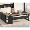 thumbnail image 1 of 71" Executive Desk, L Shaped Computer Desk with Power Outlets, Corner Office Desk with 3 Drawers, Business Furniture Desk, Oak, 1 of 8