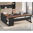 thumbnail image 1 of 71" Executive Desk, L Shaped Computer Desk with Power Outlets, Corner Office Desk with 3 Drawers, Business Furniture Desk, Walnut, 1 of 7