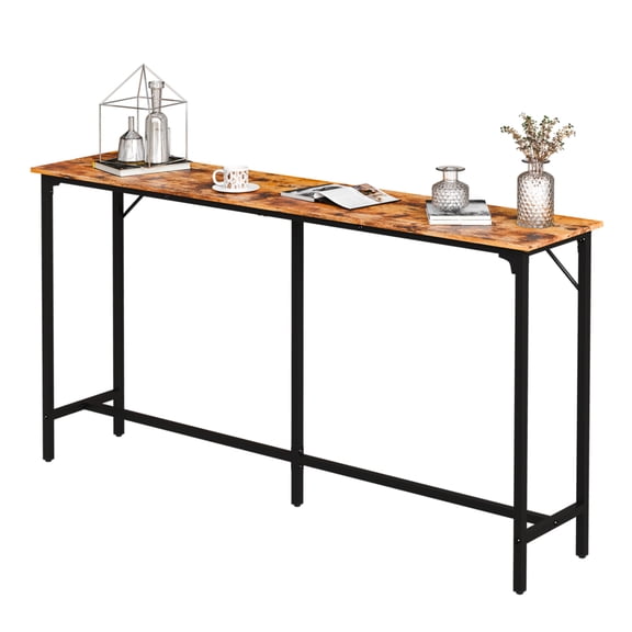 71" Extra Long Console Table with Metal Frame, Narrow Sofa Table Behind Couch, Rectangular Bar Table, Bar Height Pub Table, Bar Table for Kitchen Bar, Brown