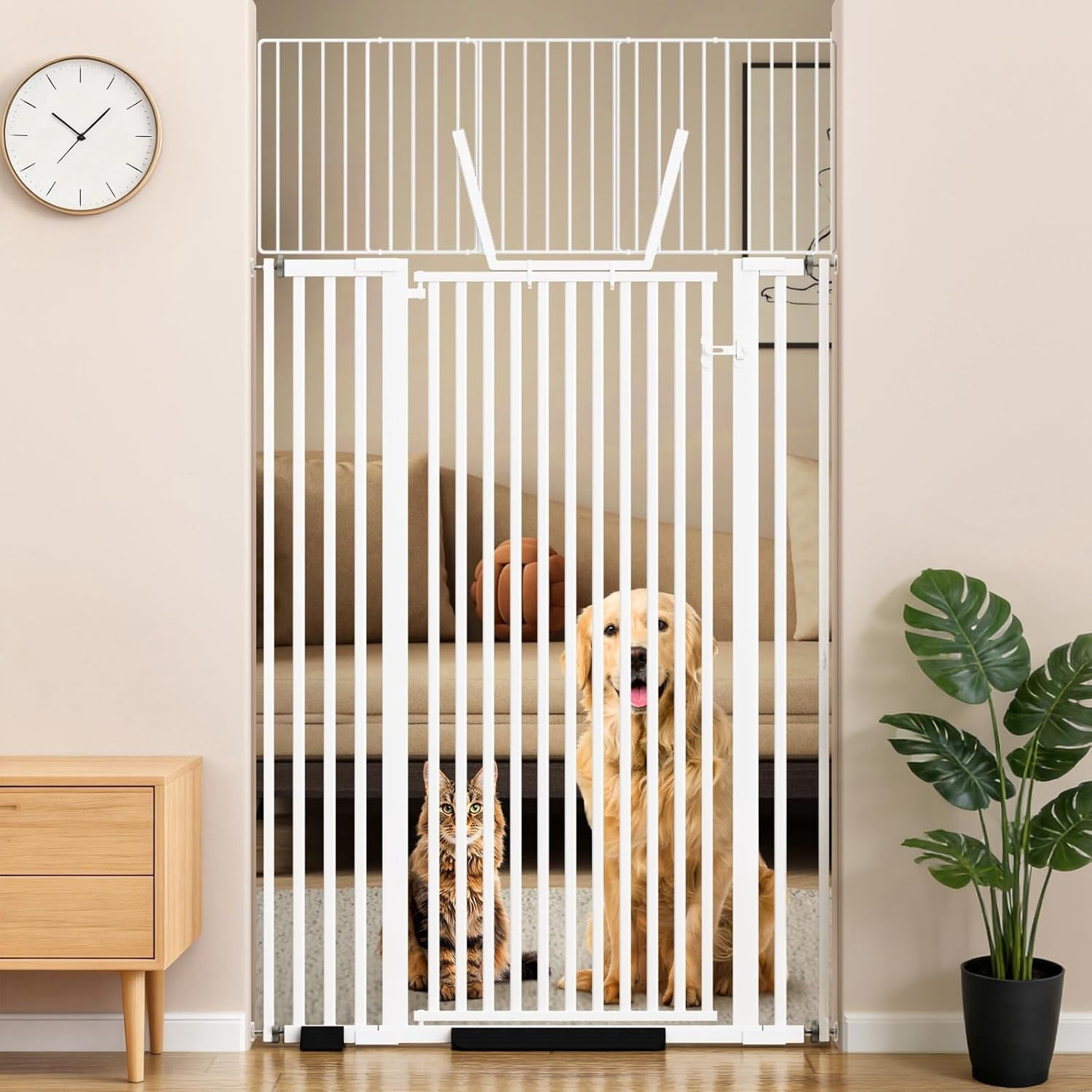 71" Extra Tall Cat Gate for Doorway, 30-41" Wide Auto Close Pet Gate with Extension Kits, No Drilling Pressure Mounted Dog Gate for Stairs, Doorways, Kitchen, Hallway