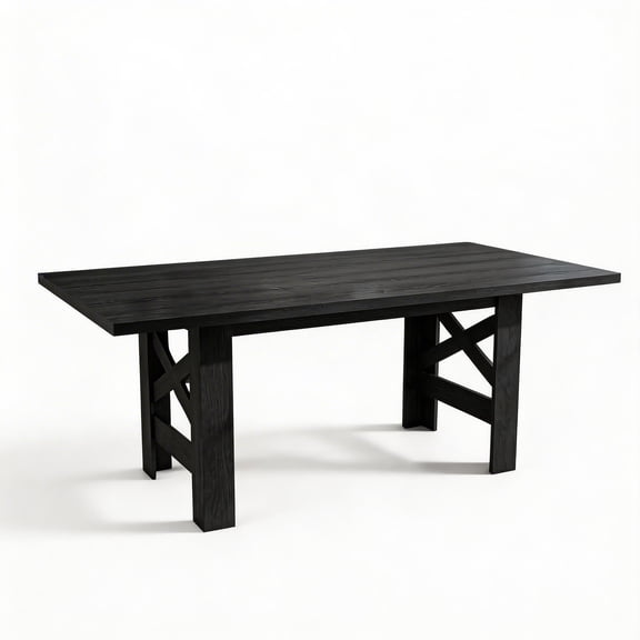 71" Farmhouse Dining Table for 6-8 People - Large Wood Kitchen Table with Thick Top & Sturdy Legs - Long Rectangular Dinner Table-Black