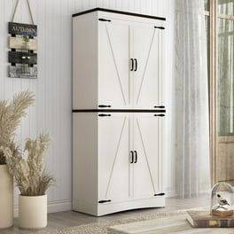 Homfa Kitchen Food Pantry Cabinet, 63.5'' Tall Storage Cabinet with Frosted  Glass Doors and Adjustable Shelves, White 