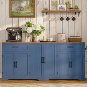 71 Farmhouse Sideboard Buffet Cabinet with Storage, Kittchen Credenza Coffee Bar for Dining Room & Living Room, Blue