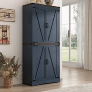 71" Farmhouse Tall Kitchen Pantry, 5 Layers Storage Cabinet with Adjustable Shelves, Farmhouse Pantry Cabinet with 4 Barn Doors for Kitchen, Dining Room, Bathro