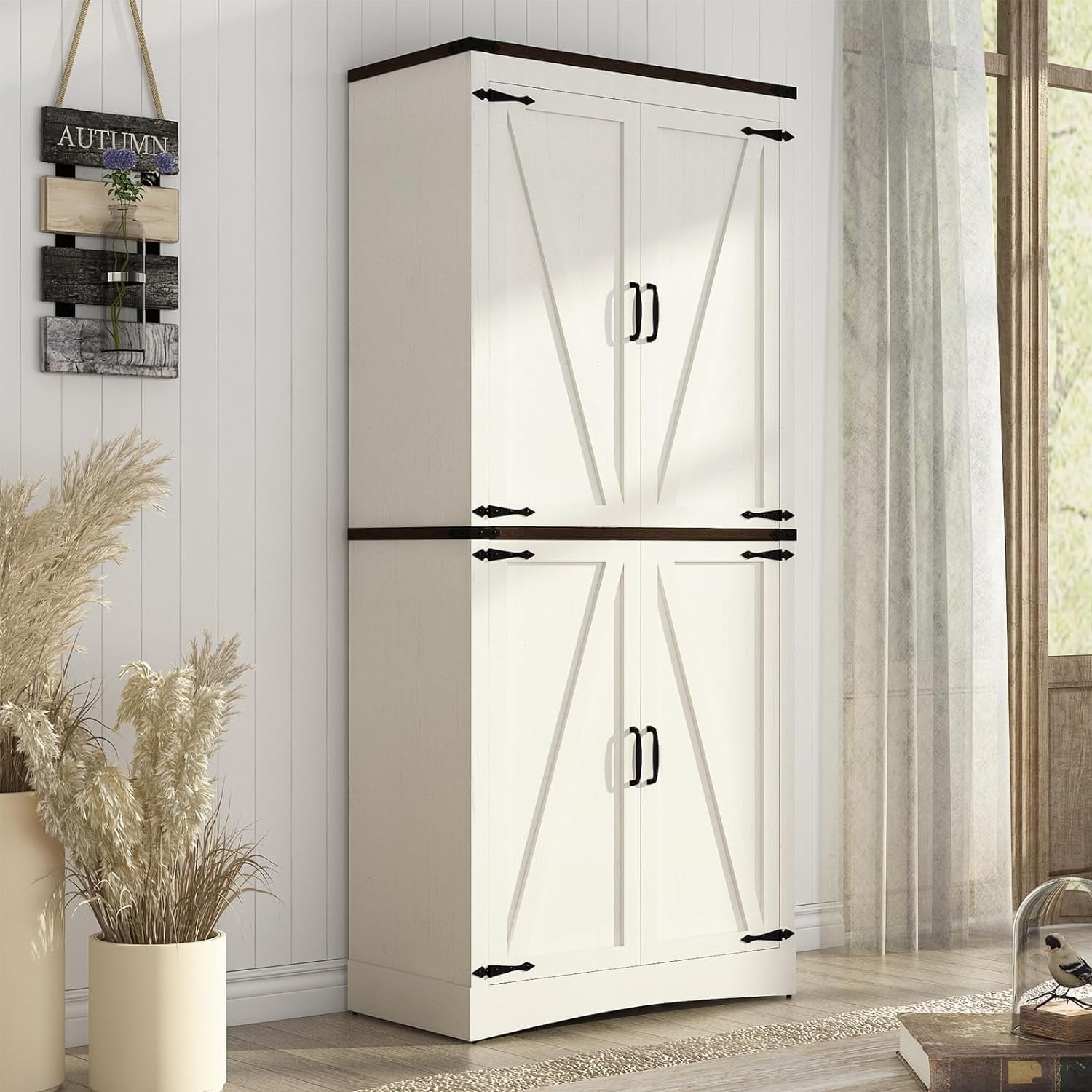 71" Tall Farmhouse Kitchen Pantry Cabinet, 5 