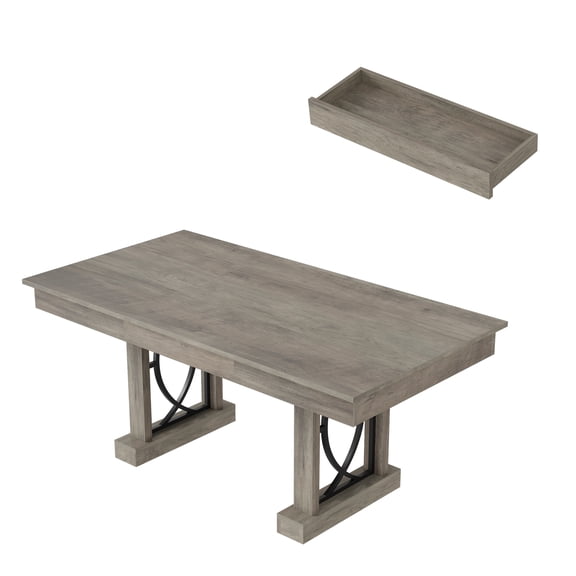 71" Farmhouse Wood Dining Table for 6-8 People - 2 Storage Drawers & Thick Top - Sturdy Rectangular Kitchen Table for Dining Room-Gray