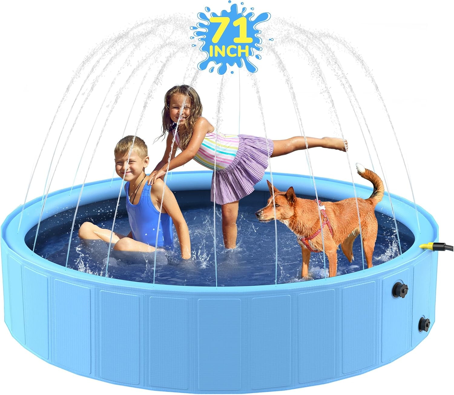 71'' Foldable Dog Pool, Sprinkler Pool for Kids, Non-Slip Dog Swimming Kids Pools, Heavy Duty Dogs Splash Pad Pools for Large Dogs, Hard Plastic Kiddie Pad for Backyard
